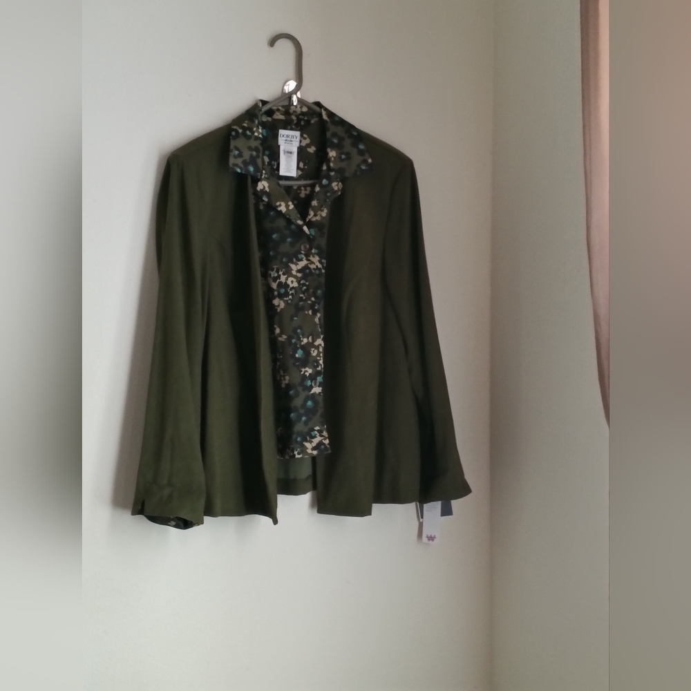 Dorby Woman Green Blazer Lightweight Open-Front Suit Jacket Business Versatile